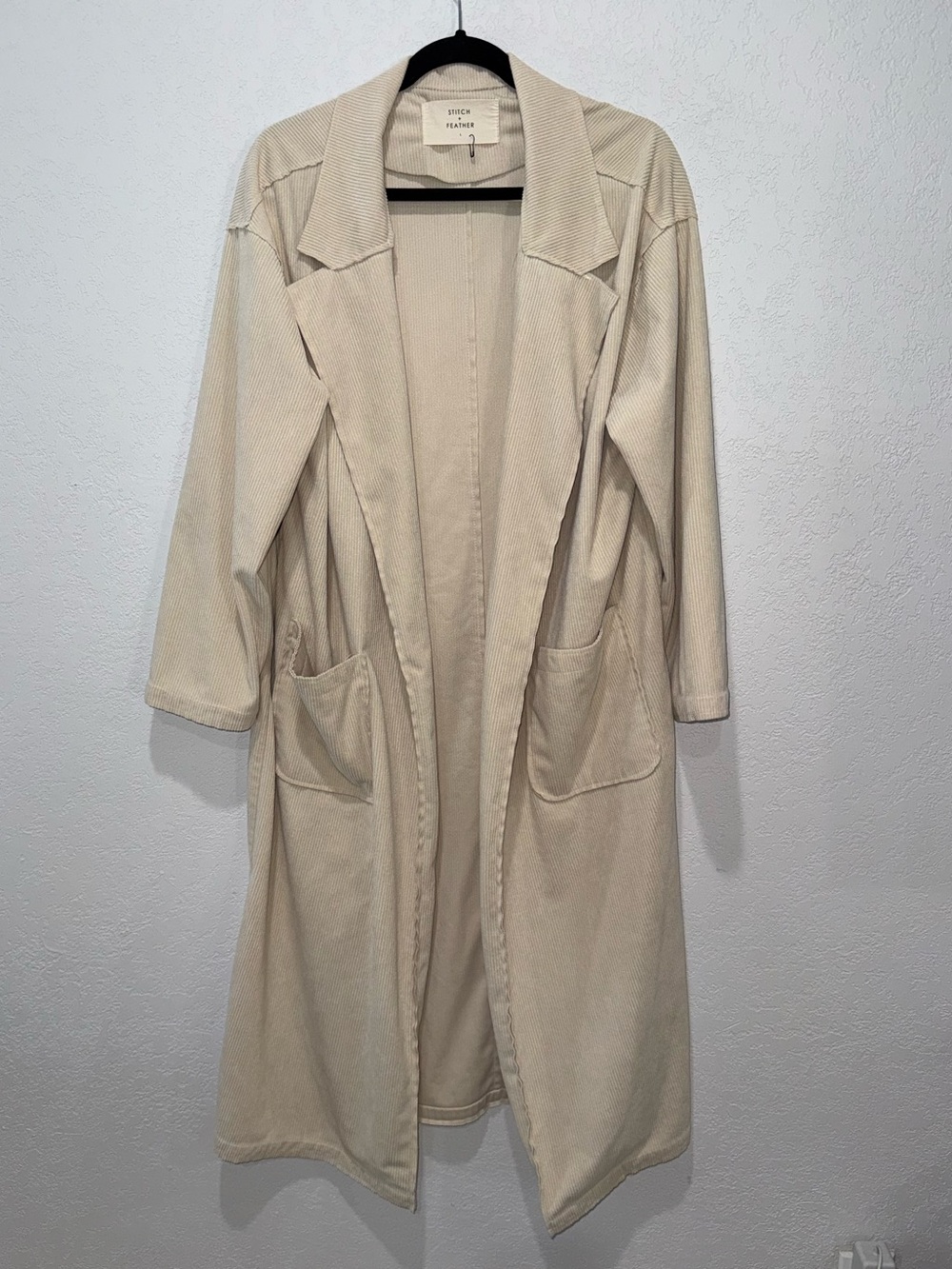 Stitch + Feather Soft Ribbed Long Jacket - Cream